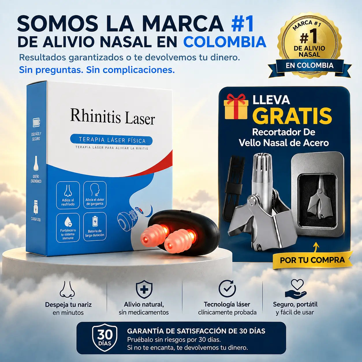 Rhinitis® - Alivio nasal con luz Infrarroja + GRATIS Recortador De Vello Nasal de Acero Inoxidable