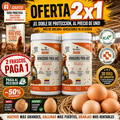 Armadura para Aves® 2x1 — Gallinas más sanas y más huevos en 30 días - Incluye GUÍA GRATIS + Envío Gratis