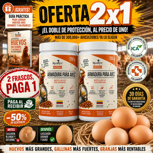 Armadura para Aves® 2x1 — Gallinas más sanas y más huevos en 30 días - Incluye GUÍA GRATIS + Envío Gratis