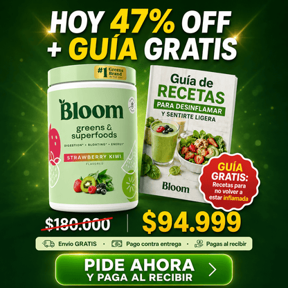 Bloom Greens - Una cucharada al día y recupera tu figura desde adentro + guia gratis de recetas saludables