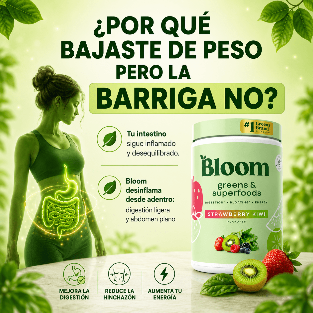 Bloom Greens - Una cucharada al día y recupera tu figura desde adentro + guia gratis de recetas saludables