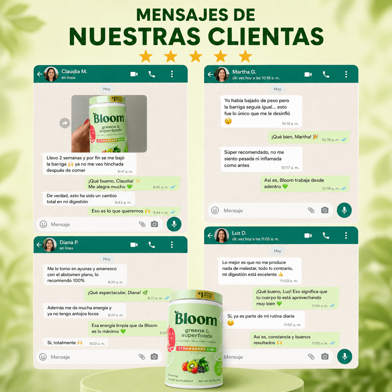 Bloom Greens - Una cucharada al día y recupera tu figura desde adentro + guia gratis de recetas saludables