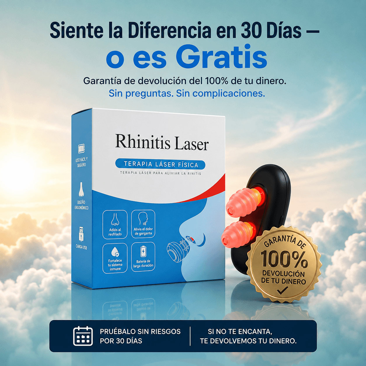 Rhinitis® - Alivio nasal con luz Infrarroja + GRATIS Recortador De Vello Nasal de Acero Inoxidable