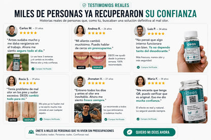 Deos® Suplemento desodorante interno- Elimina malos olores corporales de aliento, pies, axilas y zona intima
